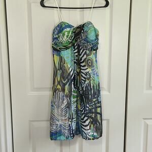 Vintage Cache Womens Dress Size SM Strapless Tropical Artsy Abstract Sequins